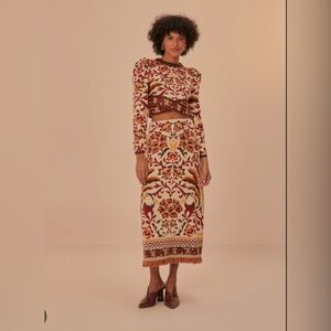 FARM Rio toucans fringe skirt